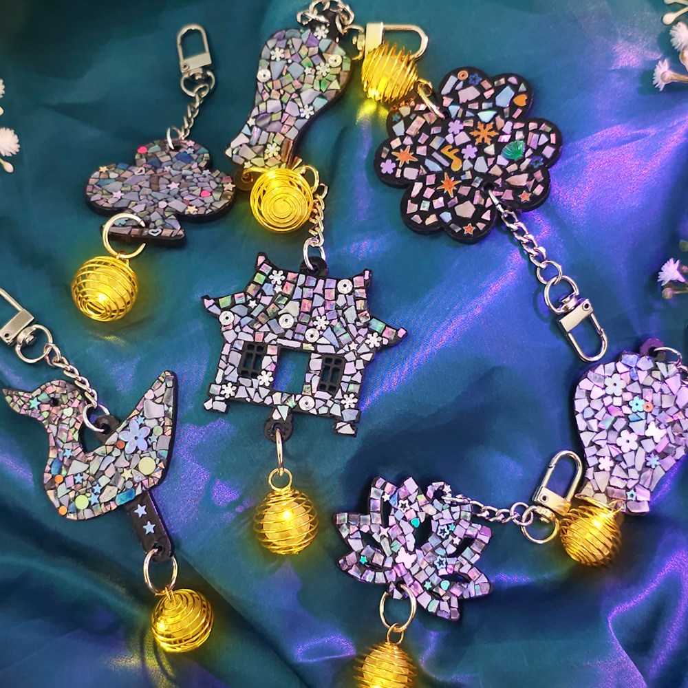 오렌지e몰 자개공예 나전칠기 만들기 키트 한국기념품 한국전통선물 DIY 반딧불 LED 자개 키링, 연꽃문양 3,490원