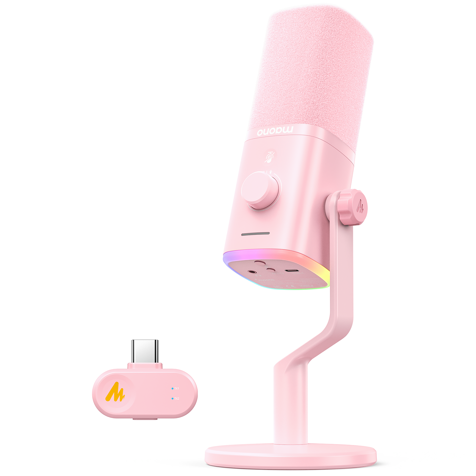 마오노 무선 USB 다이나믹 마이크 게이밍 방송용 스트리밍 보컬용 PD100W, 핑크 109,000원