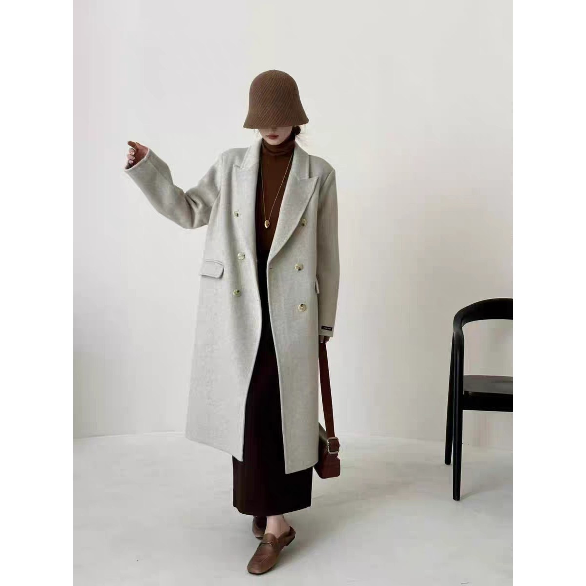 [C&D] 4color 여성 고품질 울 모직 핸드메이드 카라넥 롱 코트 115,060원