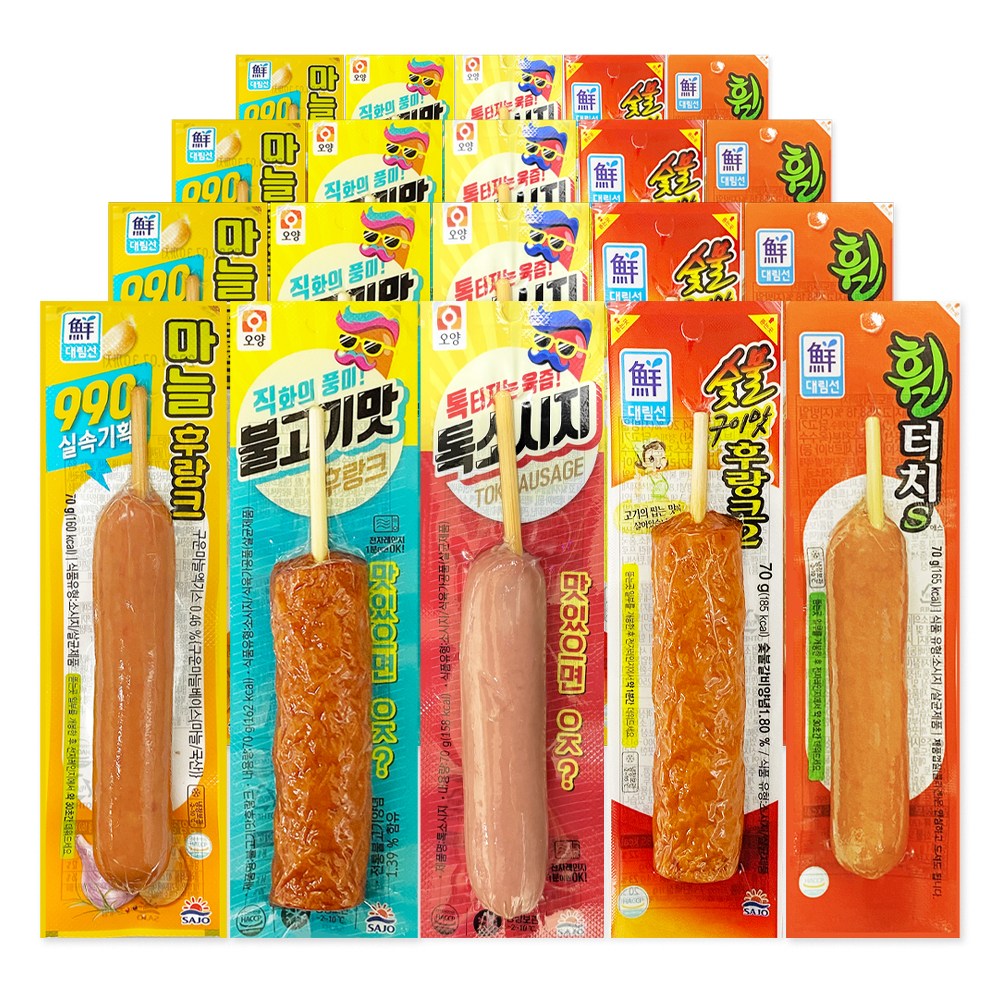 [푸드원스토어] 편의점 핫바 세트 불고기4+휠터치4+숯불4+마늘4+톡소시지4 사조 오양 대림, 70g, 20개 20,500원