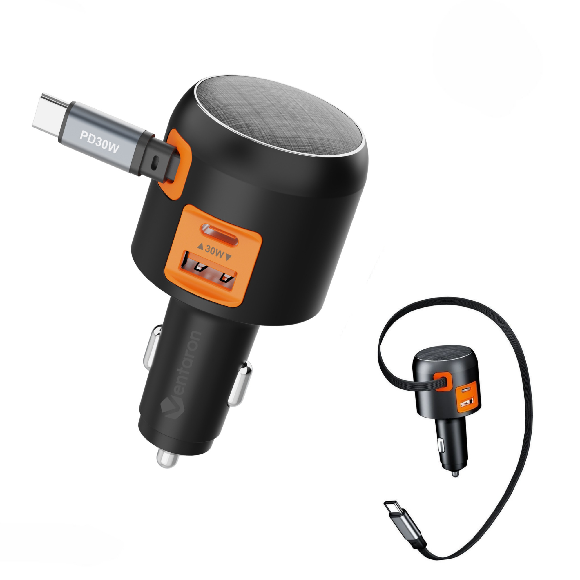 벤타론 C타입 케이블 일체형 내장형 60W 듀얼 포트 차량용 초고속 충전기 시거잭 23,400원