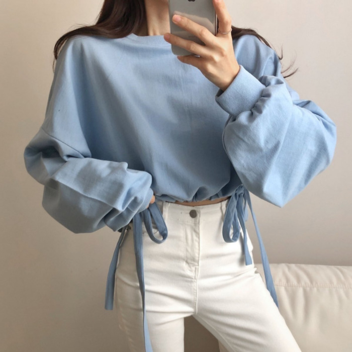 라라온 여성용면라운드넥리본스트랩크롭맨투맨26TSP3667 25,900원