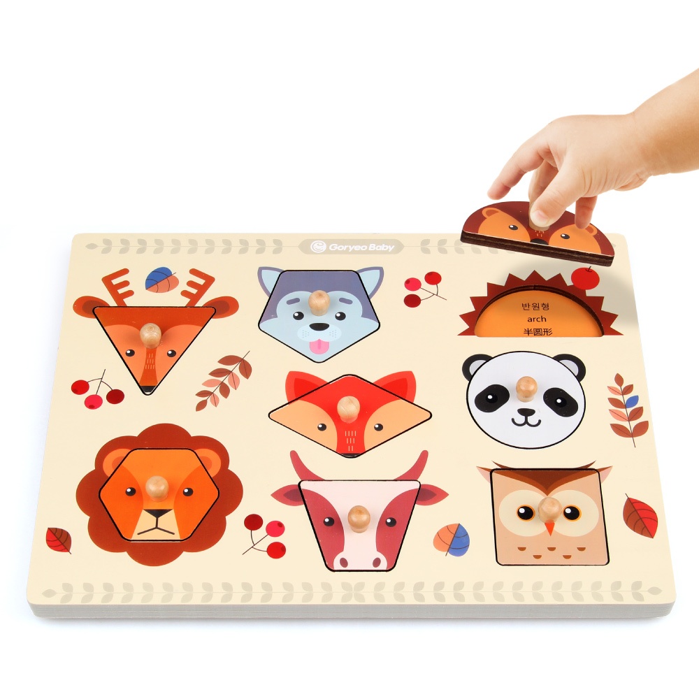 고려베이비 두돌장난감 소근육발달 아기원목교구 동물 도형 원목 꼭지퍼즐, 1개 9,600원
