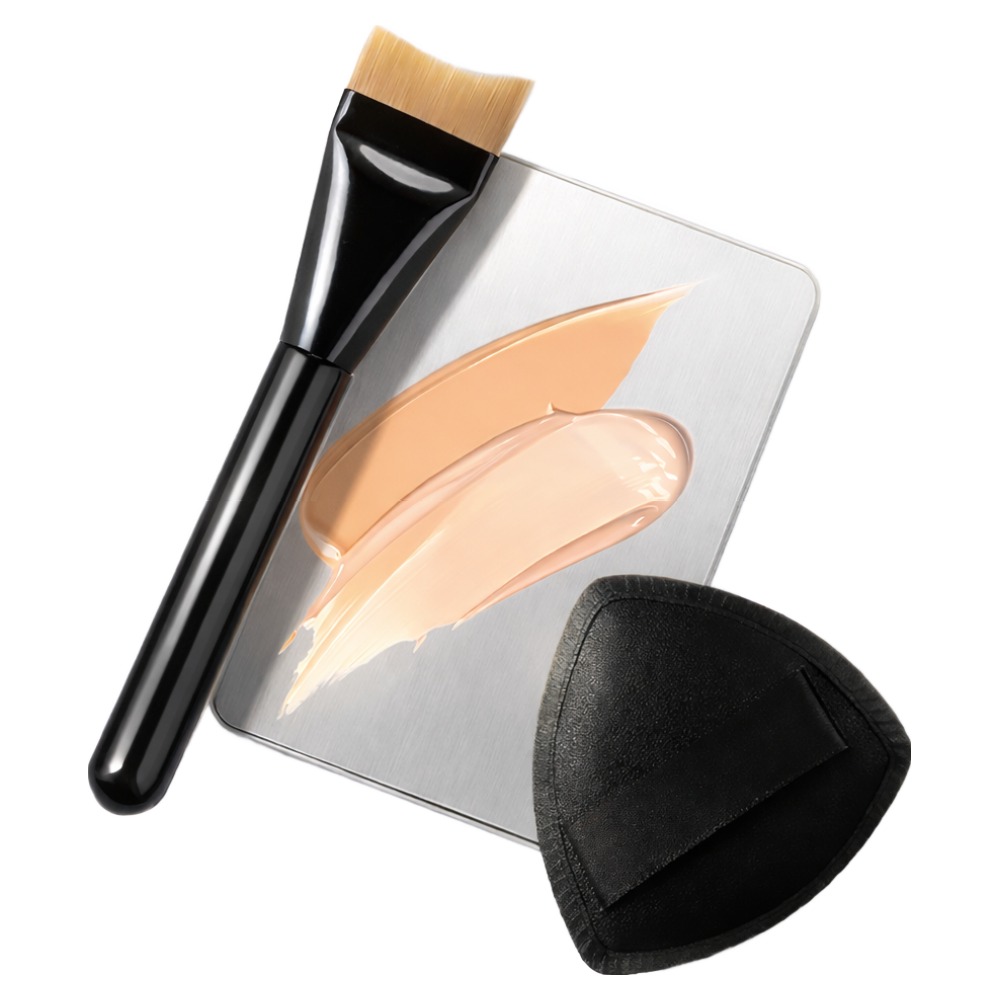 센토라 메이크업샵 파운데이션 브러쉬 세트 초밀착 납작 브러쉬 퍼프 팔레트, 1개, 블랙 3종세트 8,490원