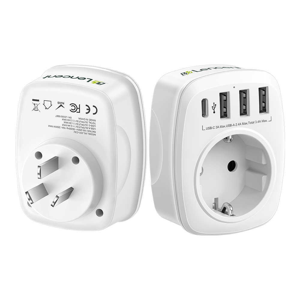 렌센트 호주/중국 규격 (Type I) 여행 어댑터 4포트 (3 USB A + 1 USB C)   화이트 PA013EUAU 22,900원