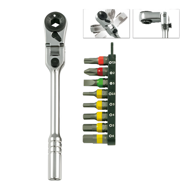 세신 플렉시블 미니 라쳇 렌치 9PCS 드라이버비트 십자 일자 육각 별 소켓SBRBS9F 32,500원