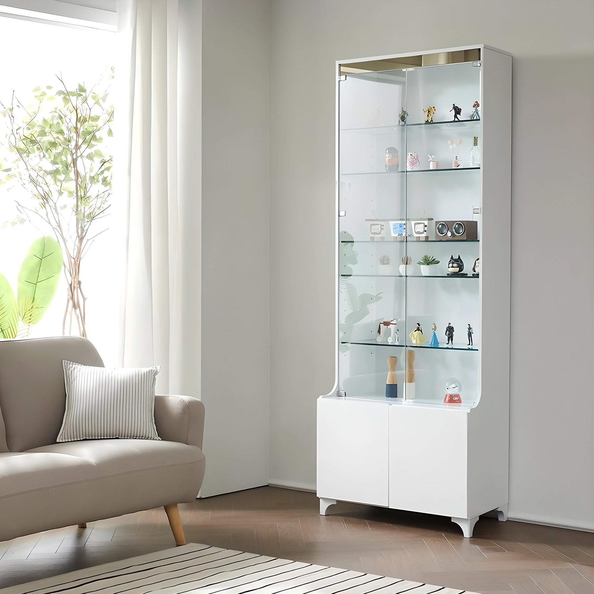 모던탑21 슬림라인 800 유리 장식장 피규어 진열장 거실장식장, 슬림라인 800 장식장(2000) 화이트 218,890원