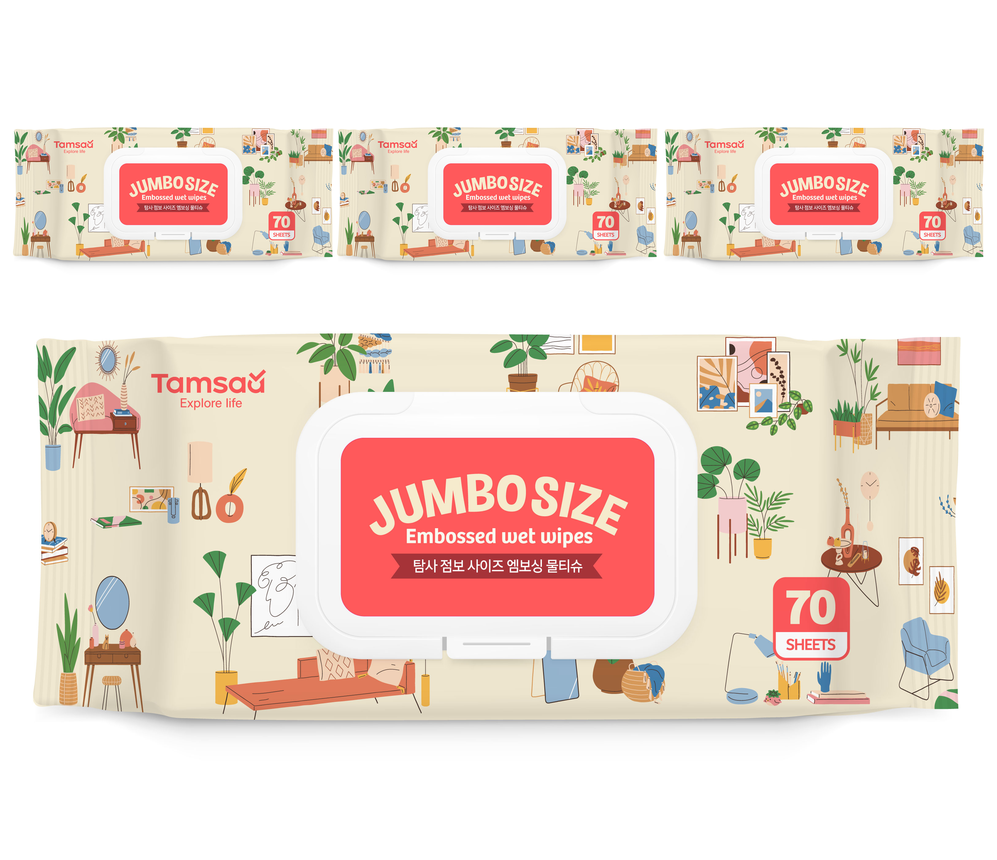 탐사 점보 사이즈 도톰한 엠보싱 물티슈 캡형 7,490원