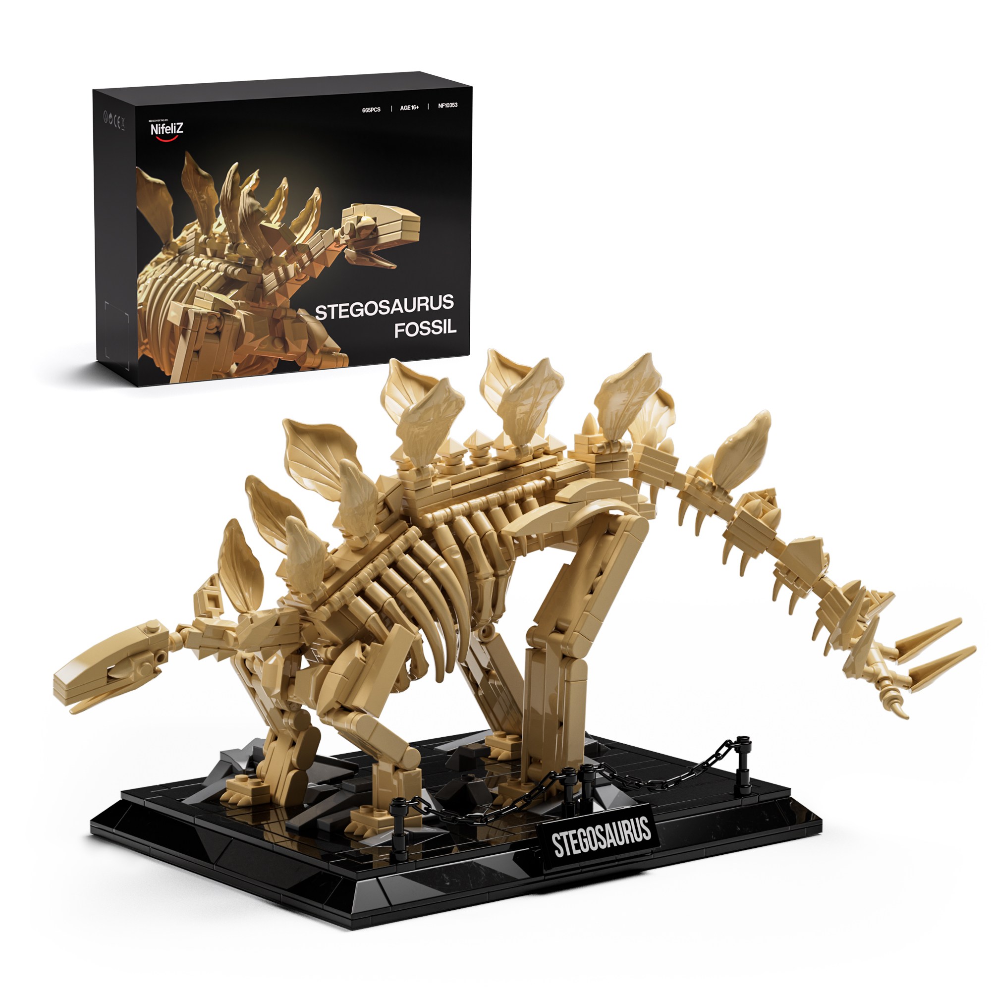 Nifeliz 스테고사우루스 화석 모델 세트 공룡 골격 건물 세트는 14+ 성체를위한 디스플레이 베이스가있습니다 (665 PCS, NF10353), 1개 68,360원