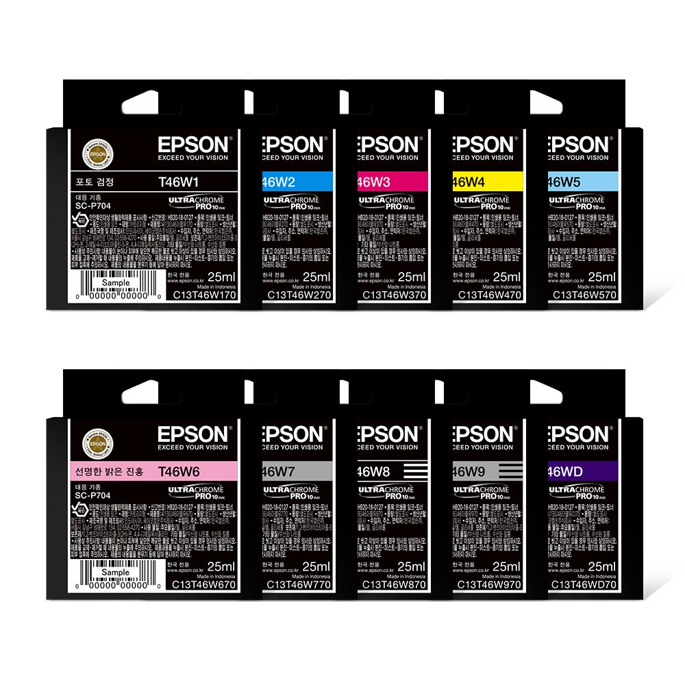 엡손 정품 T46W 10색set SC-P704 T46W1+T46W2+T46W3+T46W4+T46W5+T46W6+T46W7+T46W8+T46W9+T46WD 세트 잉크 325,000원
