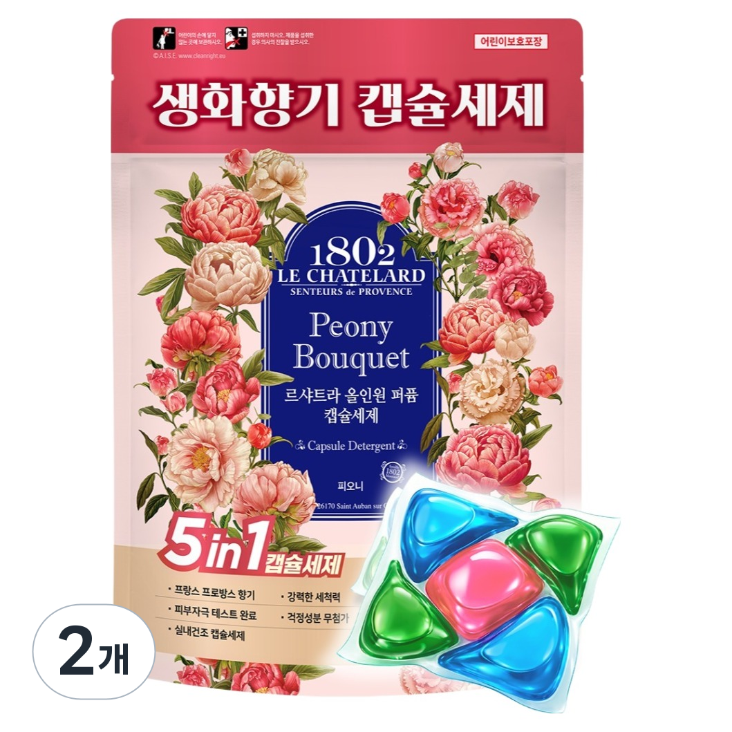 르샤트라1802 실내건조 일반드럼겸용 올인원 퍼퓸 피오니 캡슐세제 23,800원