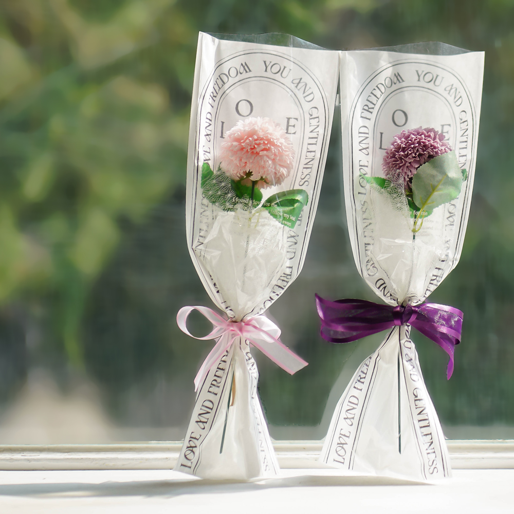 아스파시아 비누꽃 클레오 퐁퐁 카네이션 한 송이 꽃다발 2p + 메세지픽 2p + 쇼핑백 2p 세트 9,900원