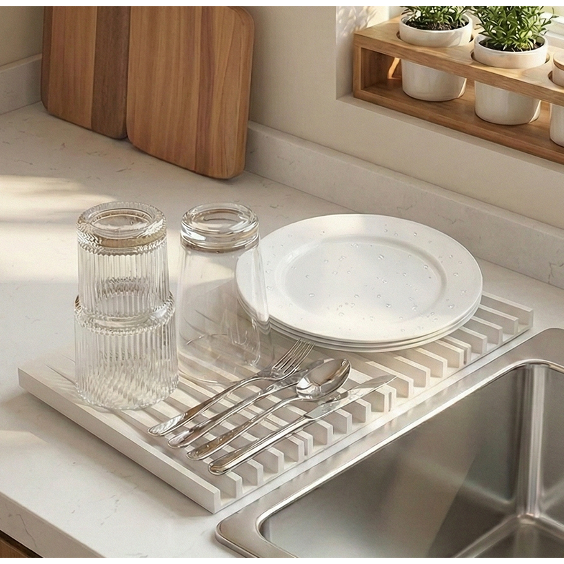 데이버스 3단 접이식 물빠짐 실리콘 식기건조매트, 1개, 화이트, 1단, 현재가 13,100원