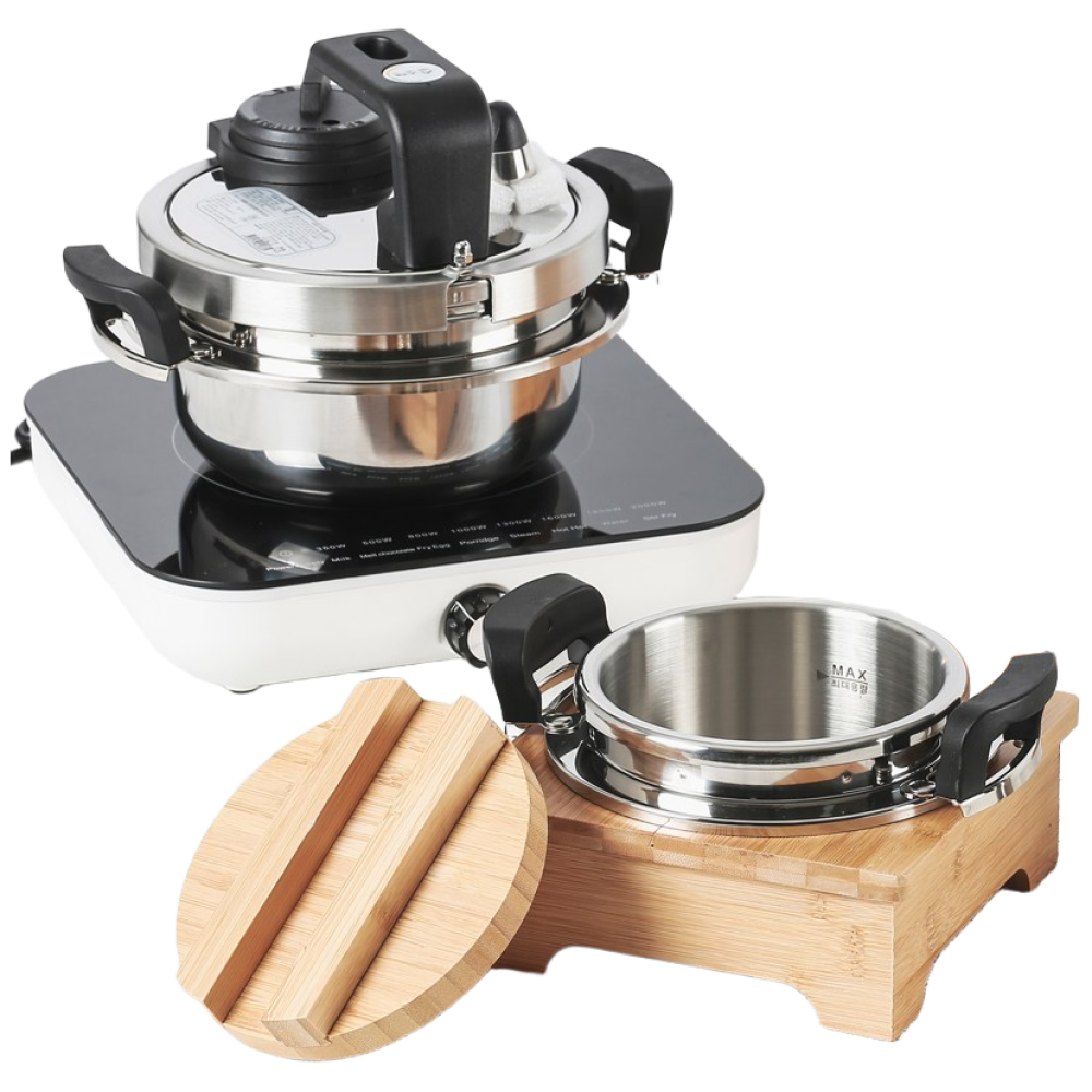 인덕션 사용가능 스텐 통3중 압력솥 + 대나무 받침대 세트 상품 122,550원