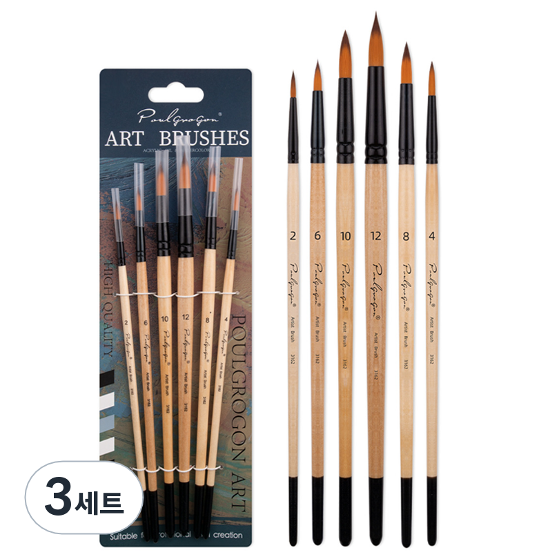 올이즈유 학용품 그림 둥근붓 6종 세트, 3세트, 2호, 4호, 6호, 8호, 10호, 12호 18,900원