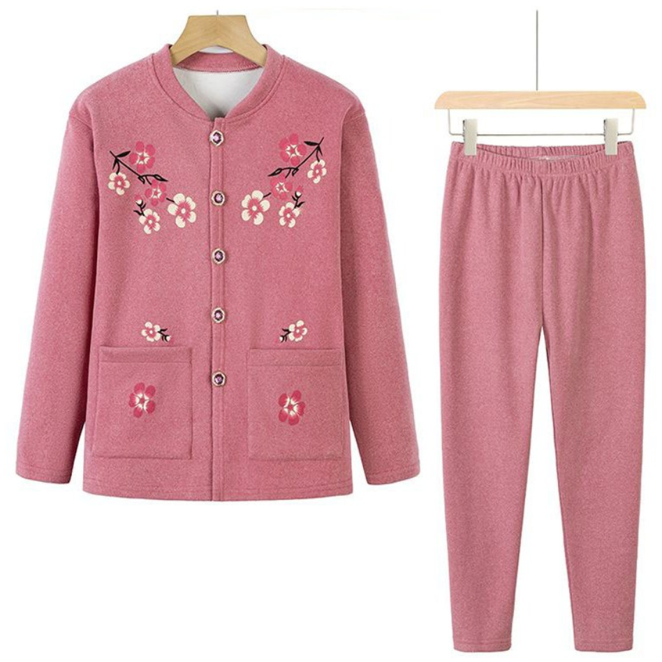 중년 여성 내복 상하의 세트 가을 겨울 패션 홈웨어 캐주얼 기질 도톰 기모 가디건 보온 바지 할머니 내의 투피스  YHY 20,370원