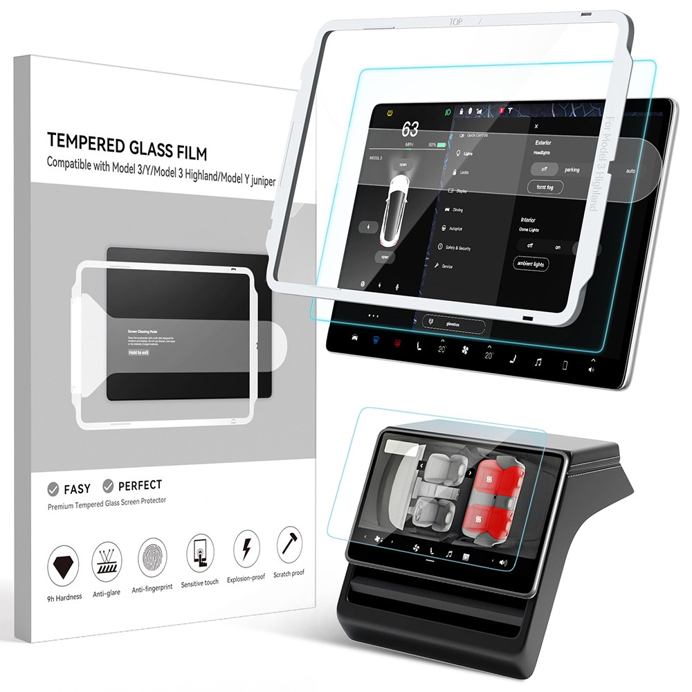 SUMK 테슬라 모델y 주니퍼/모델3 하이랜드 전용 전후석 강화유리 액정보호필름 세트 (눈부심/지문방지), 15.4인치 모델3 하이랜드/모델Y 주니퍼 2025, 1GB 28,750원
