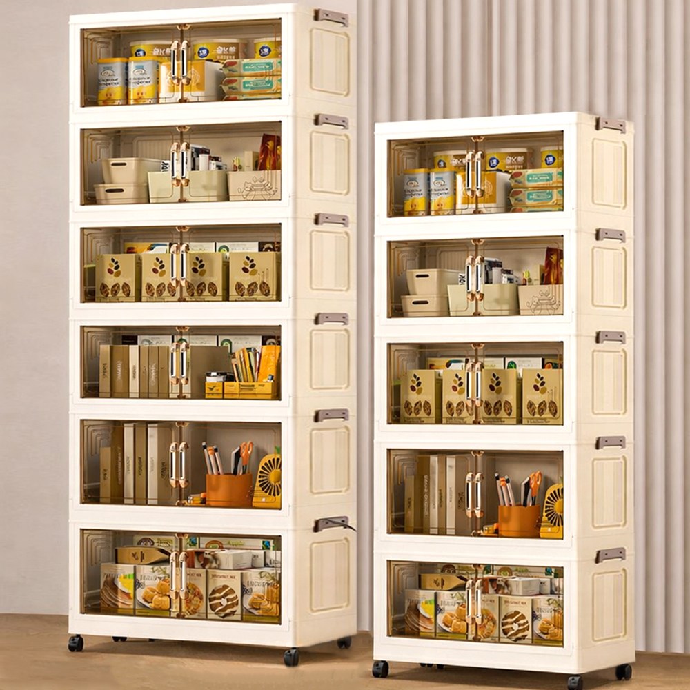 [5시건 당일배송] FOOI 2026 도어형 접이식 다용도 수납장 이동식 대용량 주방 팬트리 수납함 아이보리 6단, 아이보리+투명블랙, 6단 89,900원