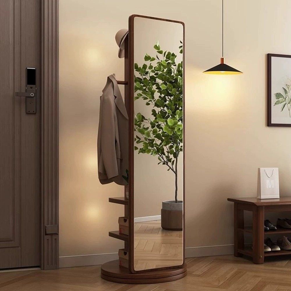 다기능 전신거울 스탠드 아치형 대형 거울 360도 회전 겸용 옷걸이행거 미러, 갈색 나무색 84,800원