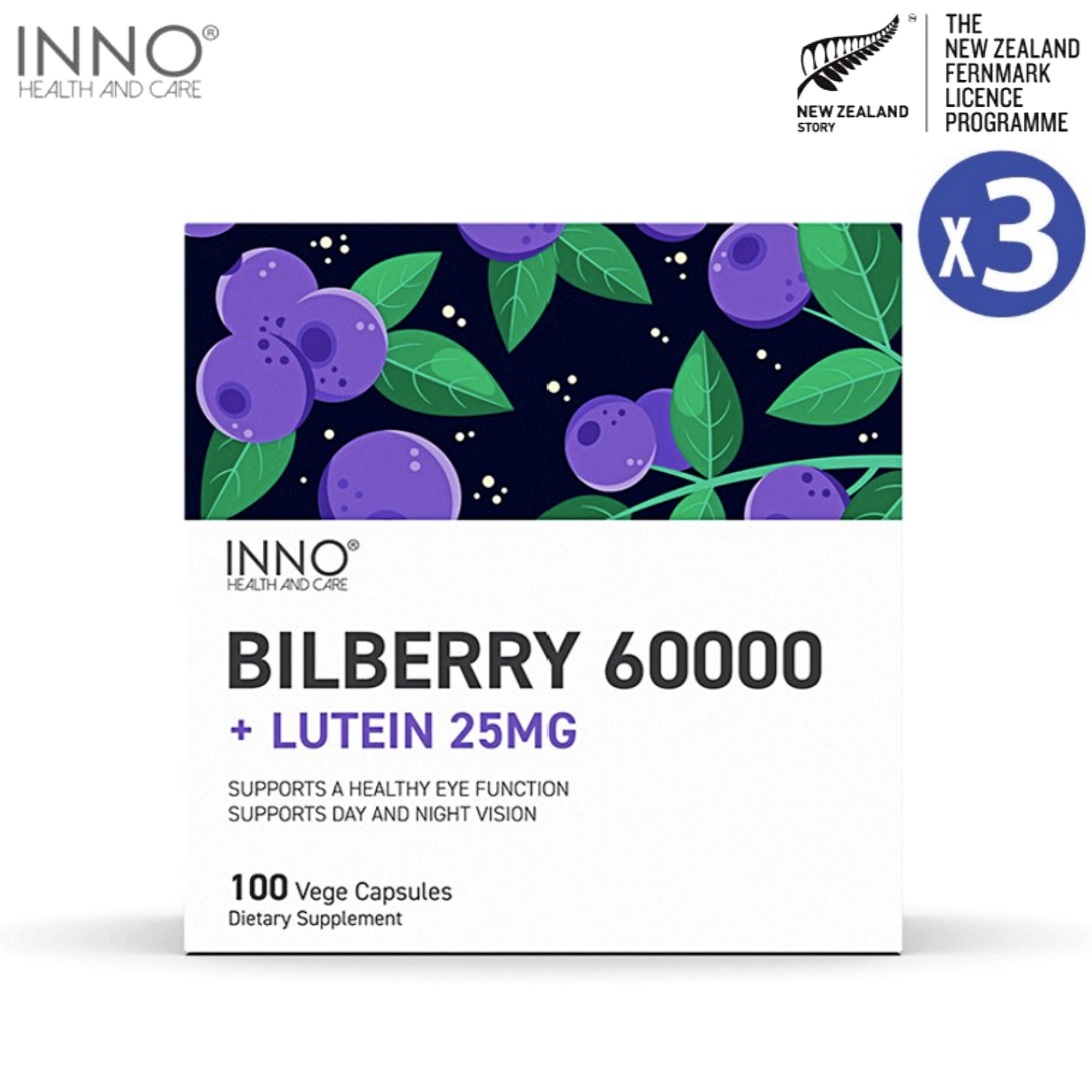 이노헬스 뉴질랜드 빌베리 60000mg 루테인 25mg 100캡슐 x 3통 214,270원