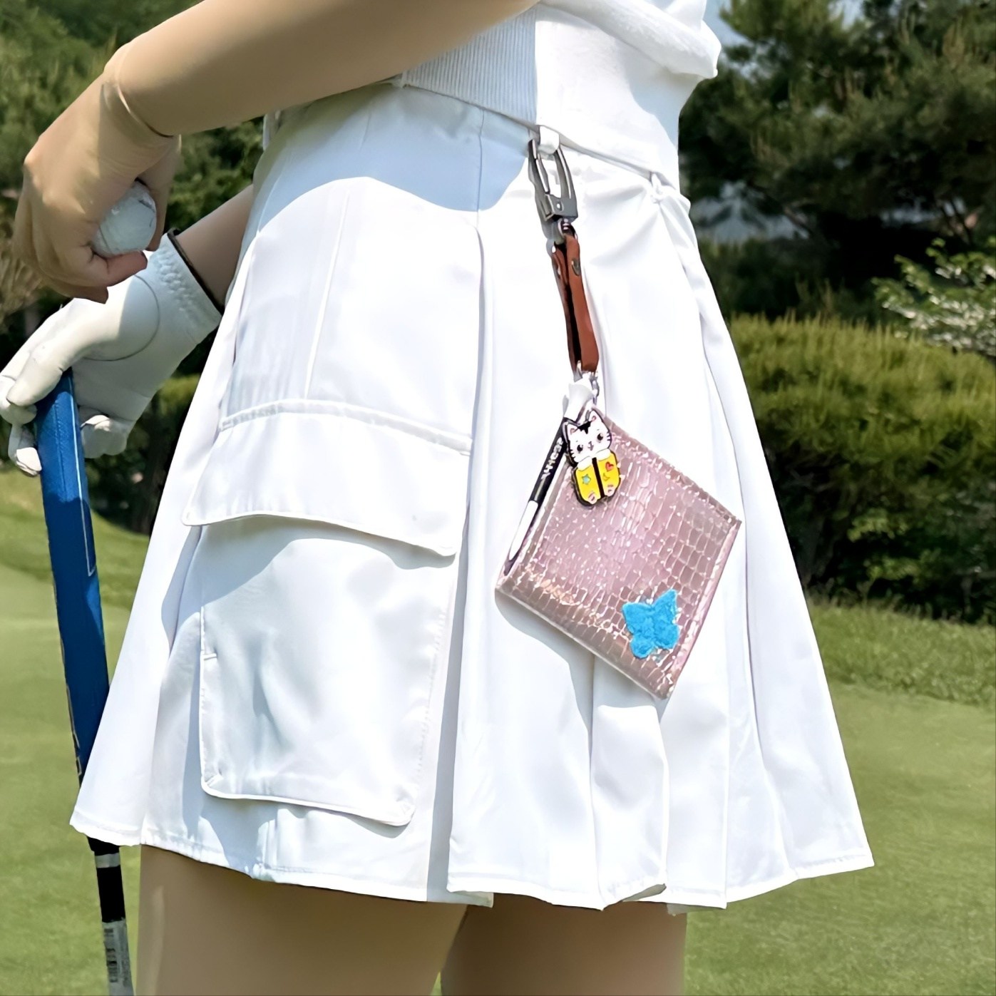 스콜피 골프 볼타올, 4가지 기능 장갑홀더 볼마커 골프티 가죽끈 골프공수건 세트, 1세트, 펄 핑크 27,800원