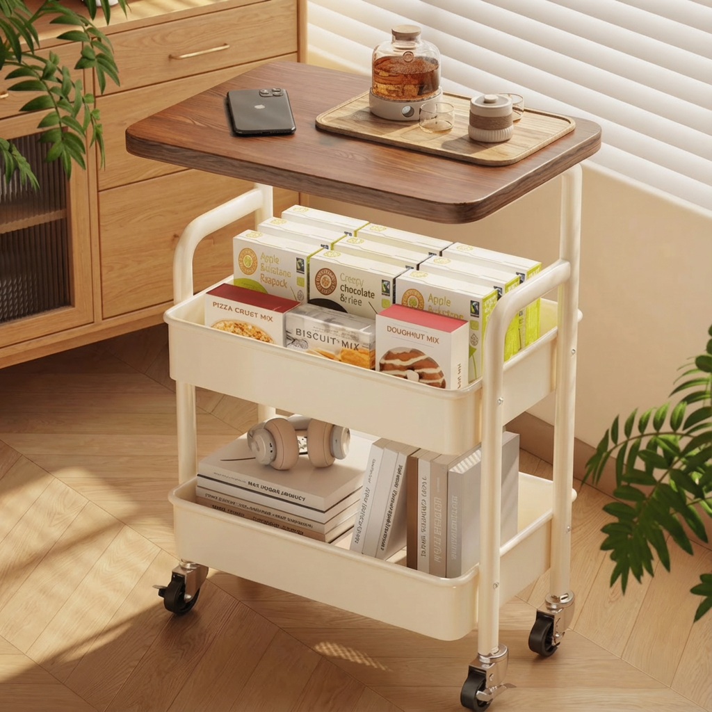 이동식 트롤리 쇼파 사이드테이블 수납 선반 카트, 화이트, 3단 19,690원