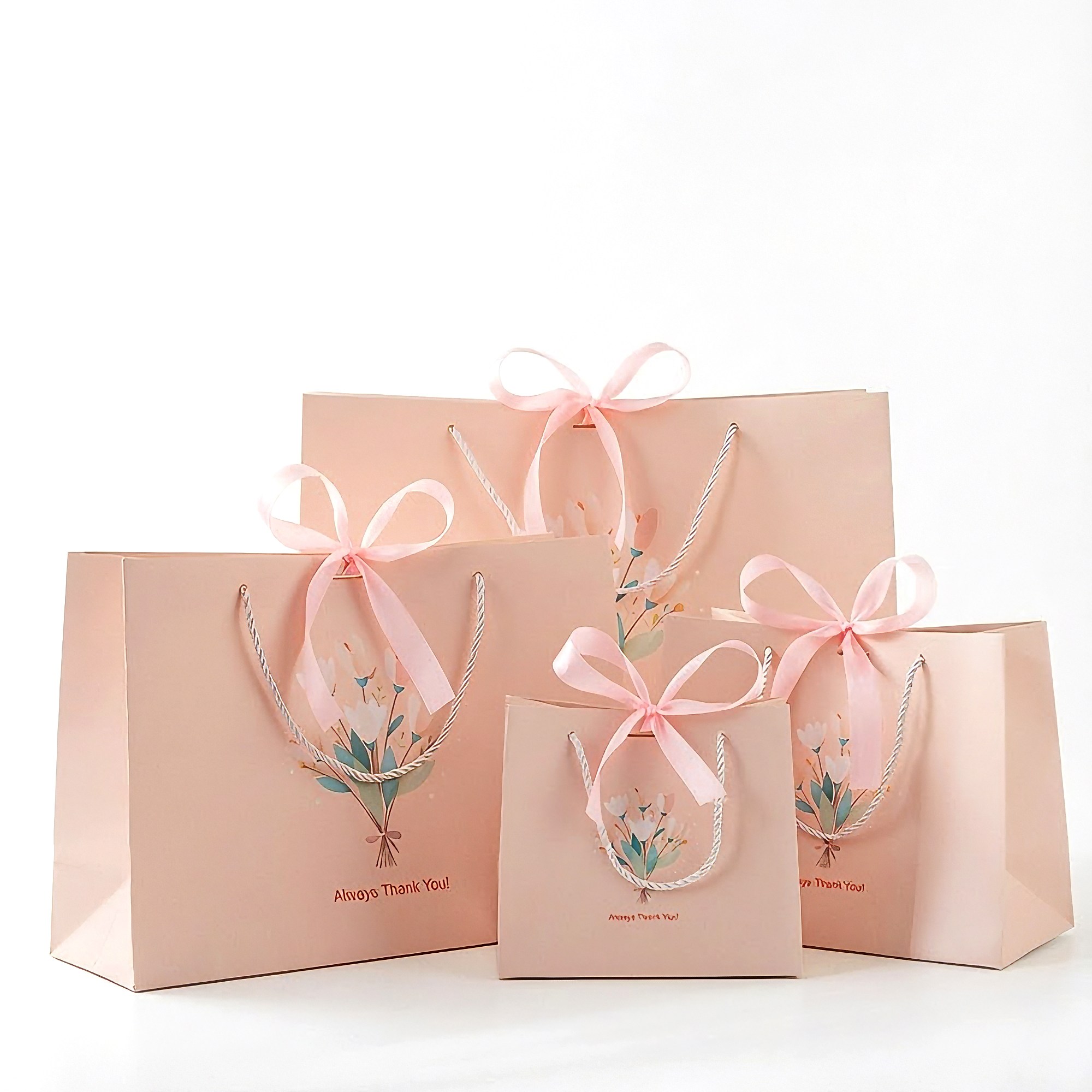 그린나무 핑크 플라워 부케 튼튼한 리본 선물 쇼핑백 세트, 5개, 핑크 9,800원