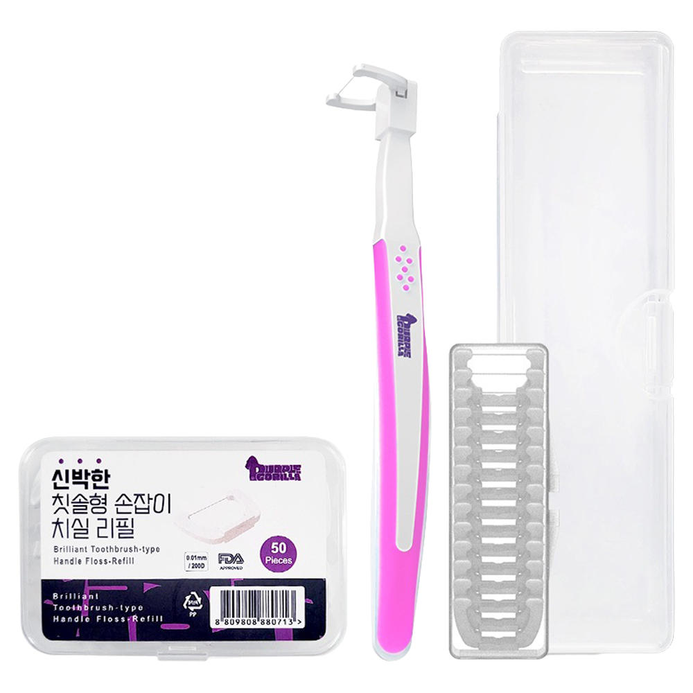 퍼플고릴라 신박한 칫솔형 손잡이 치실 핑크 + 리필 14p + 휴대용 케이스 세트, 1세트, 153mm 9,900원
