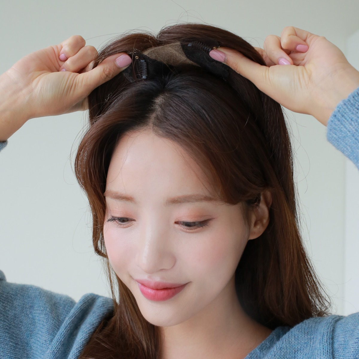 여우가발 4핀 정수리 부분가발 숱많은 인모100% W2050 긴머리, 자연갈색, 1개 259,000원