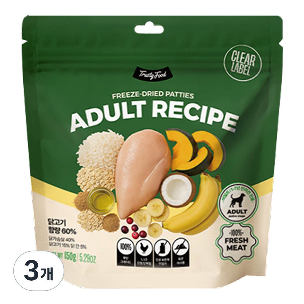 트러스티푸드 강아지 동결건조 사료 연령별 치킨패티 어덜트, 150g, 3개, 닭 100,180원