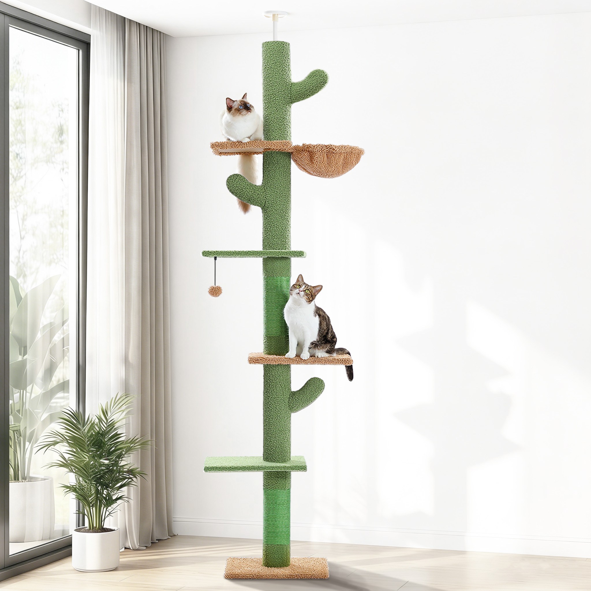 PAWZ Road 5단 대형 선인장 모양 플러시 패브릭 캣폴,천장 고정형 높이 조절 캣타워 해먹  239-275cm 42,060원