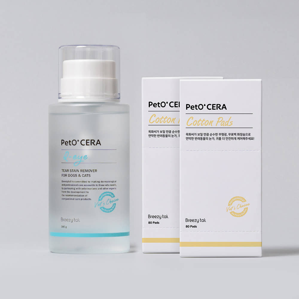 페토세라 강아지 고양이 저자극 눈가 세정제 큐아이 300ml+보송보솜 160매 세트 57,650원