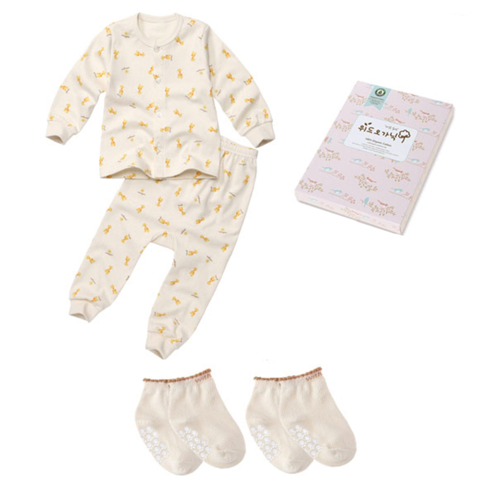 위드오가닉 가을겨울 유아내의 + 양말 2p + 핑크박스 세트 18,440원