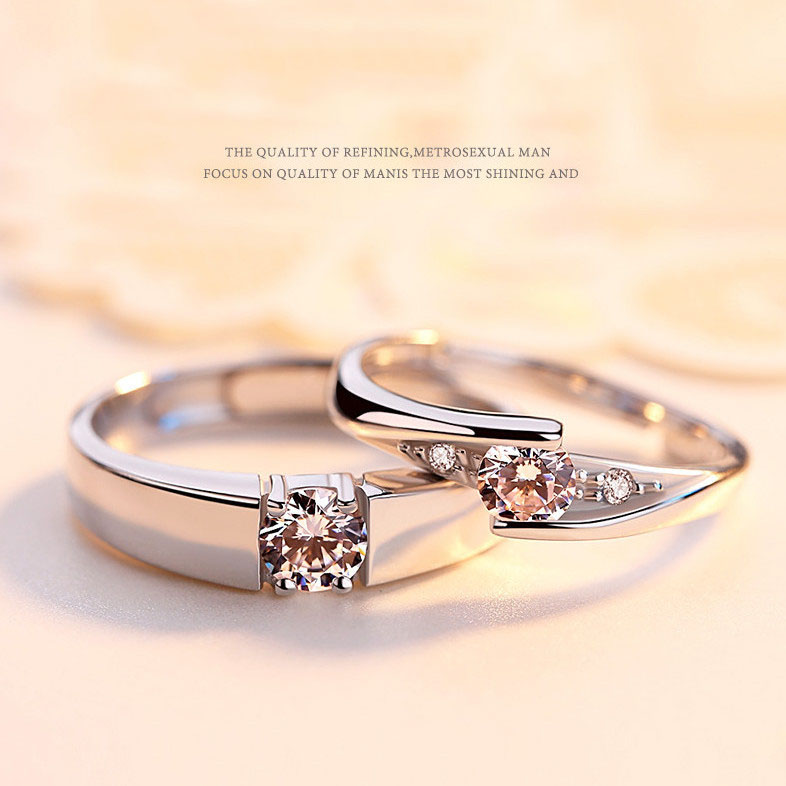 커플 반지 세트 S925 순은 도금 커플링 심플 데일리 커플 세트 패션 캐주얼 남녀 다이아몬드 반지 오픈링 조절형 고급 선물 WMY 14,820원