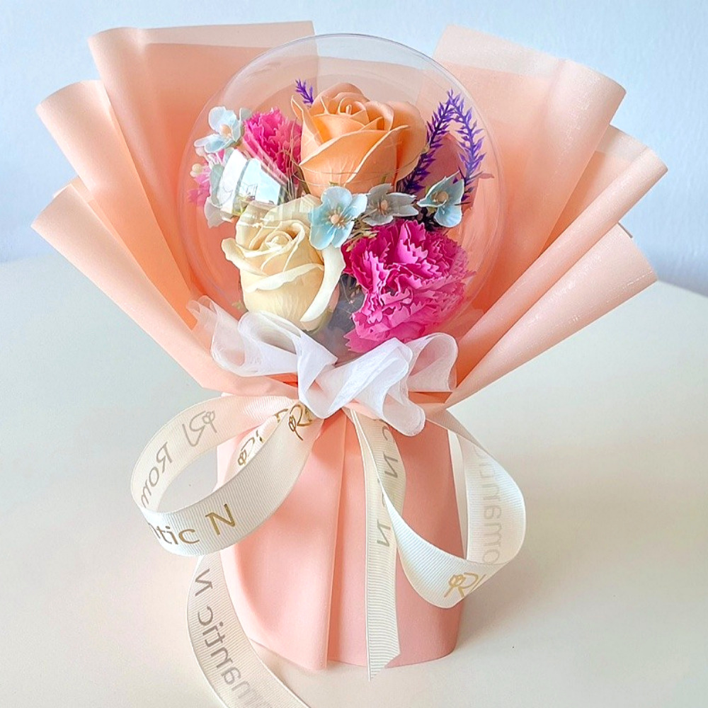 로맨틱앤 풍선꽃다발 카네이션 장미 꽃다발 LED 아크릴 꽃풍선 화환, 피치믹스+일반형꽃다발, 1개 29,990원