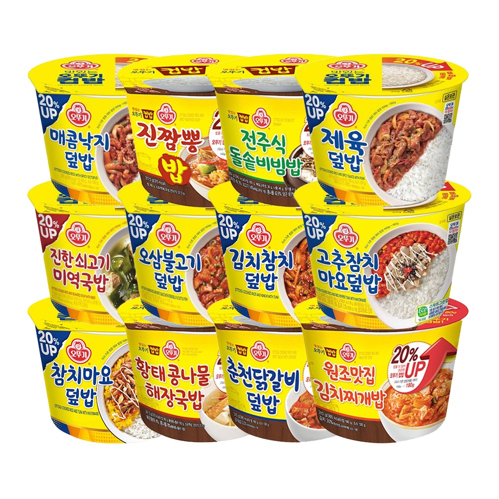 오뚜기컵밥12종 제육덮밥+고추참치마요덮밥+원조맛집김치찌개밥+전주식돌솥비빔밥+김치참치덮밥+춘천닭갈비덮밥+진짬뽕밥+오삼불고기덮밥+황태콩나물해장국밥+매콤낙지덮밥+진한쇠고기미역국밥+참치마 29,400원