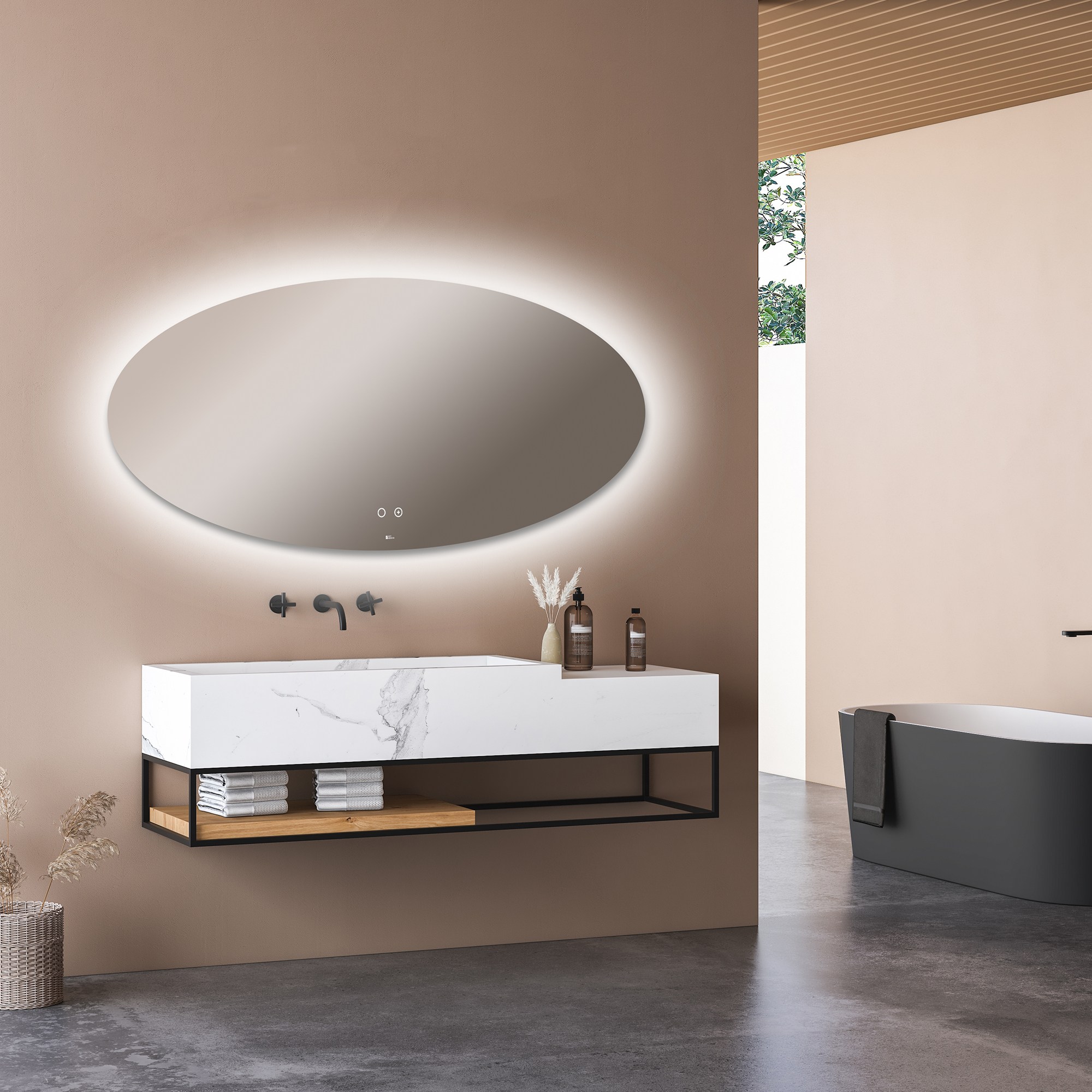 헤이미러 LED 간접 조명+살균 거울- 긴계란형 305,000원