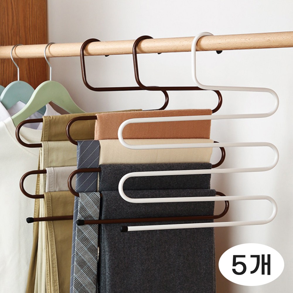 이음새 없는 다기능 S자형 5단 바지걸이 5개입, 블랙, 5개 11,810원