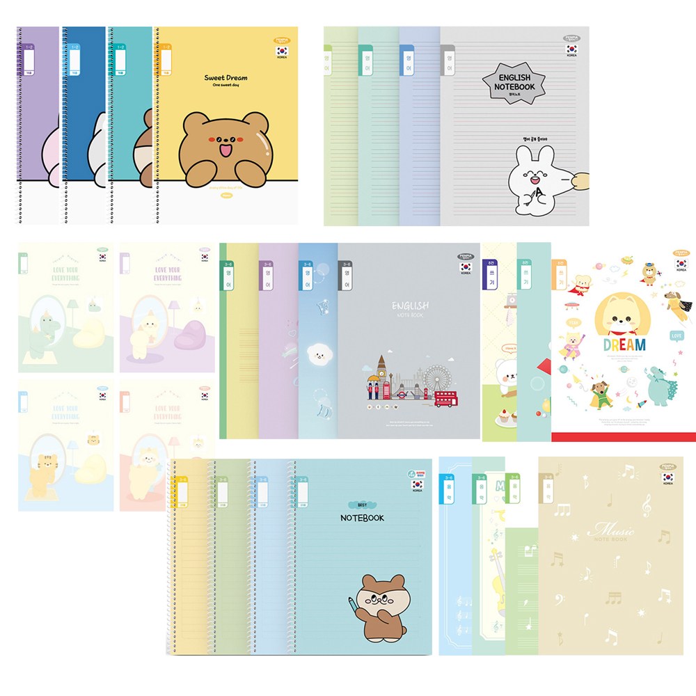 (대성문구) 펜피아 초등노트 낱권(디자인랜덤) /무제 알림장 한문 영어 쓰기 8칸 10칸 음악 스프링 공책 550원