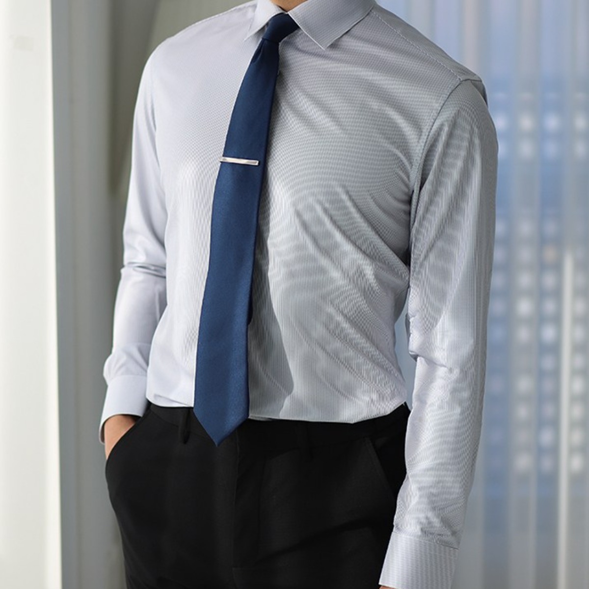 (어셔츠) 핀 스트라이프 남자 스판 드레스 정장 와이셔츠 47,500원