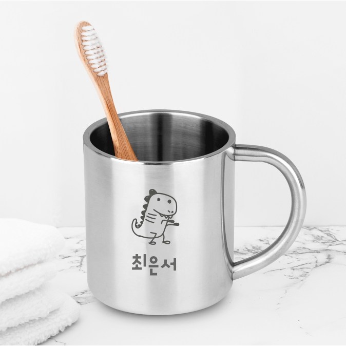 제이엘 KC인증 스텐304 레이저각인 어린이집 양치컵 유치원 이모티콘 이름 양면각인, 이중스텐컵 양면, 1개 12,000원