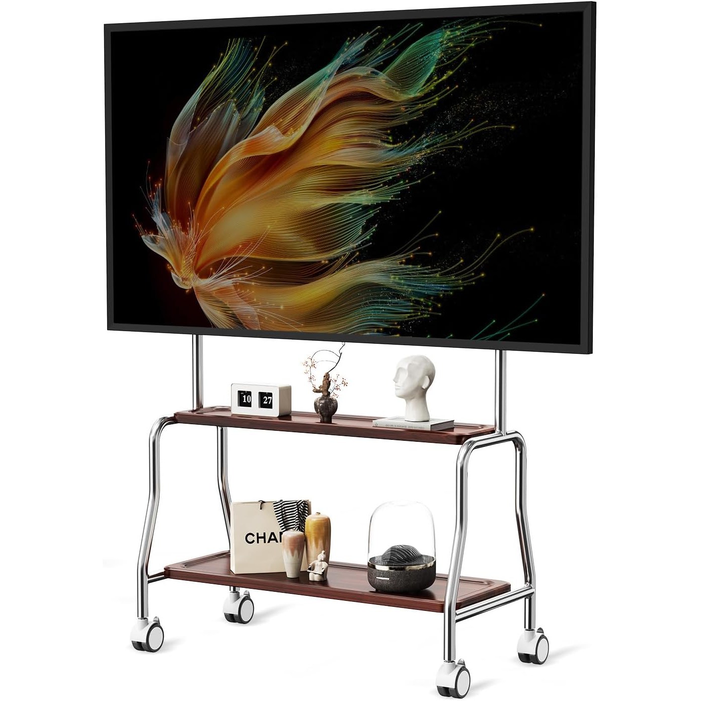 서치잇 이동식 TV 모니터 거치대 55 65 75인치 범용 스탠드 2단 원목 선반 철제 디자인 스탠드 67,900원