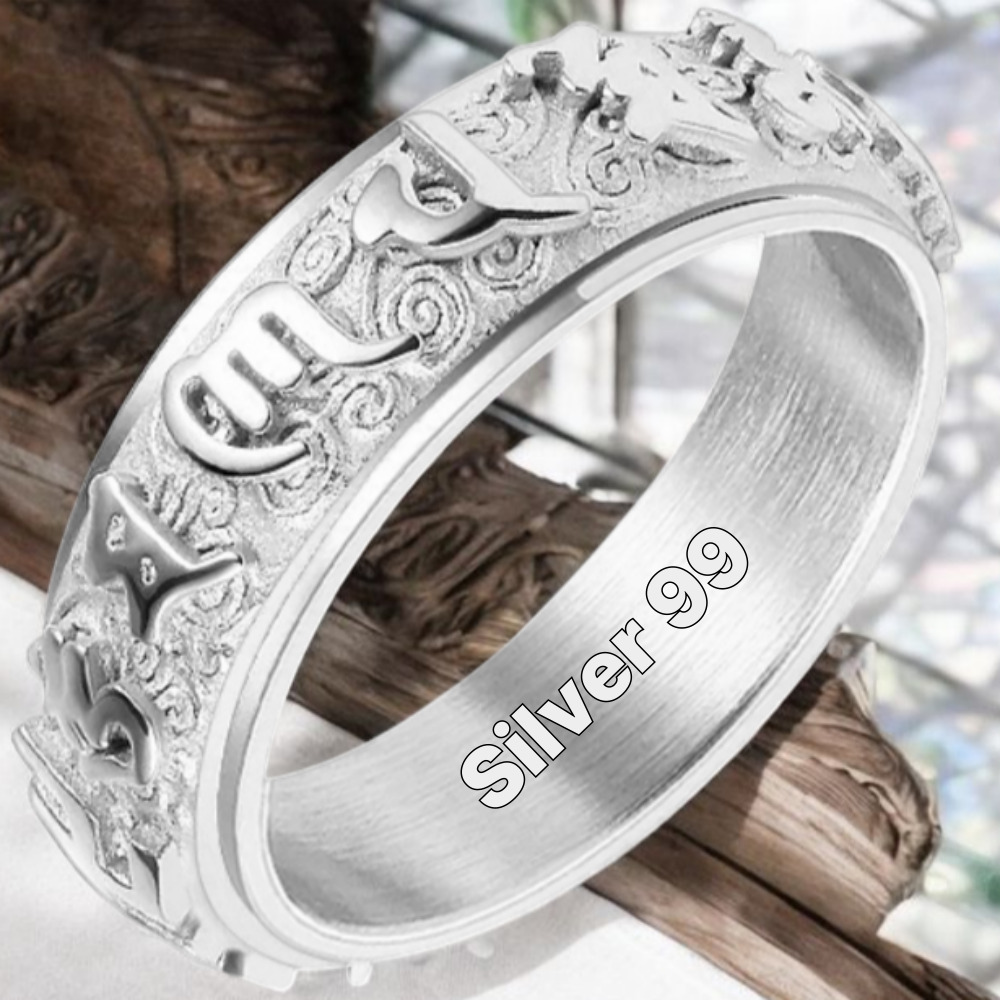 은비나리 99% 불교 은반지 6.5mm 옴마니반메홈 만자 절 가족 반지 재물 학업 성취 종교 순은 양각 링 반지 158,080원