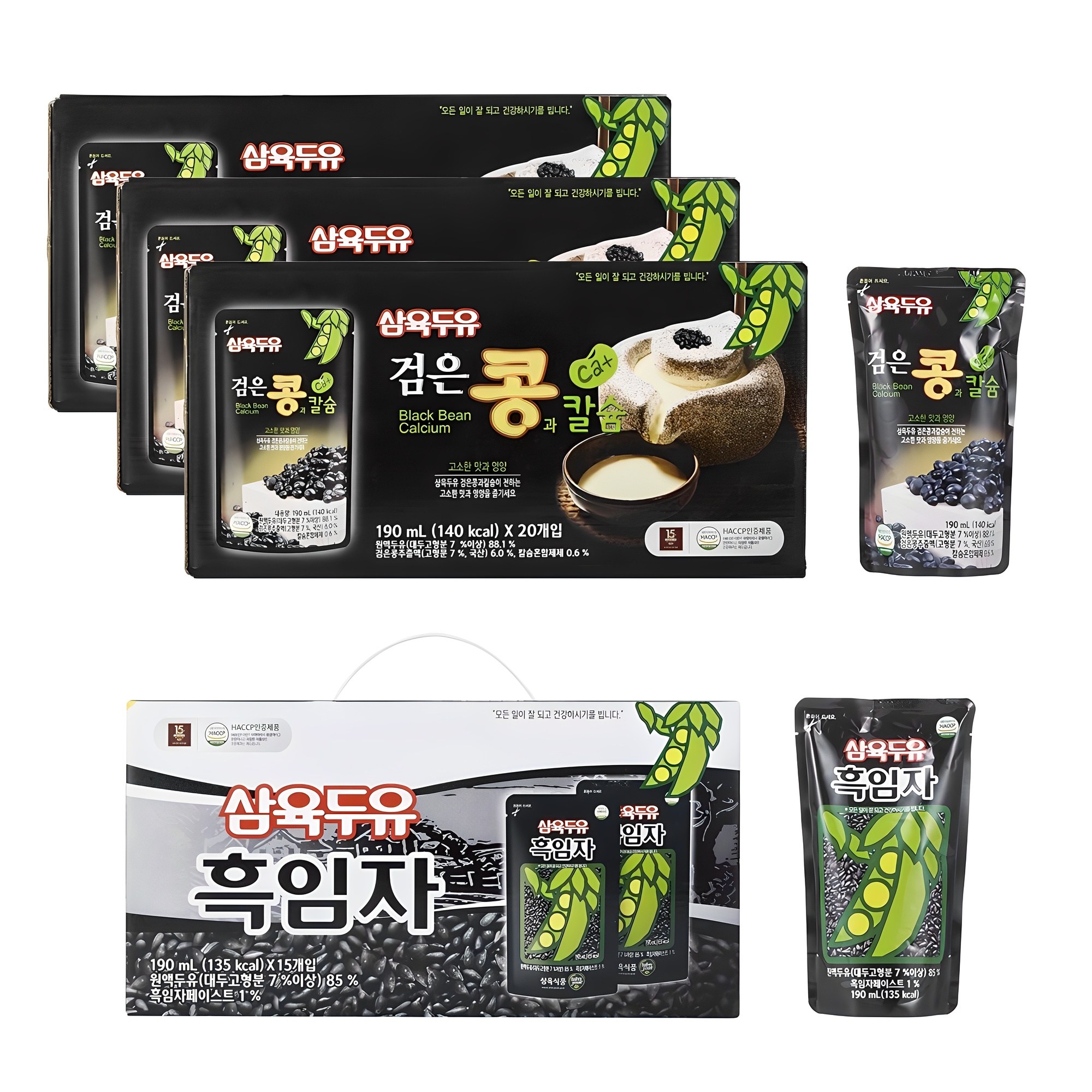 삼육두유 검은콩과 칼슘 60팩 흑임자 두유 20팩 파우치 190ml 총 80팩 35,900원