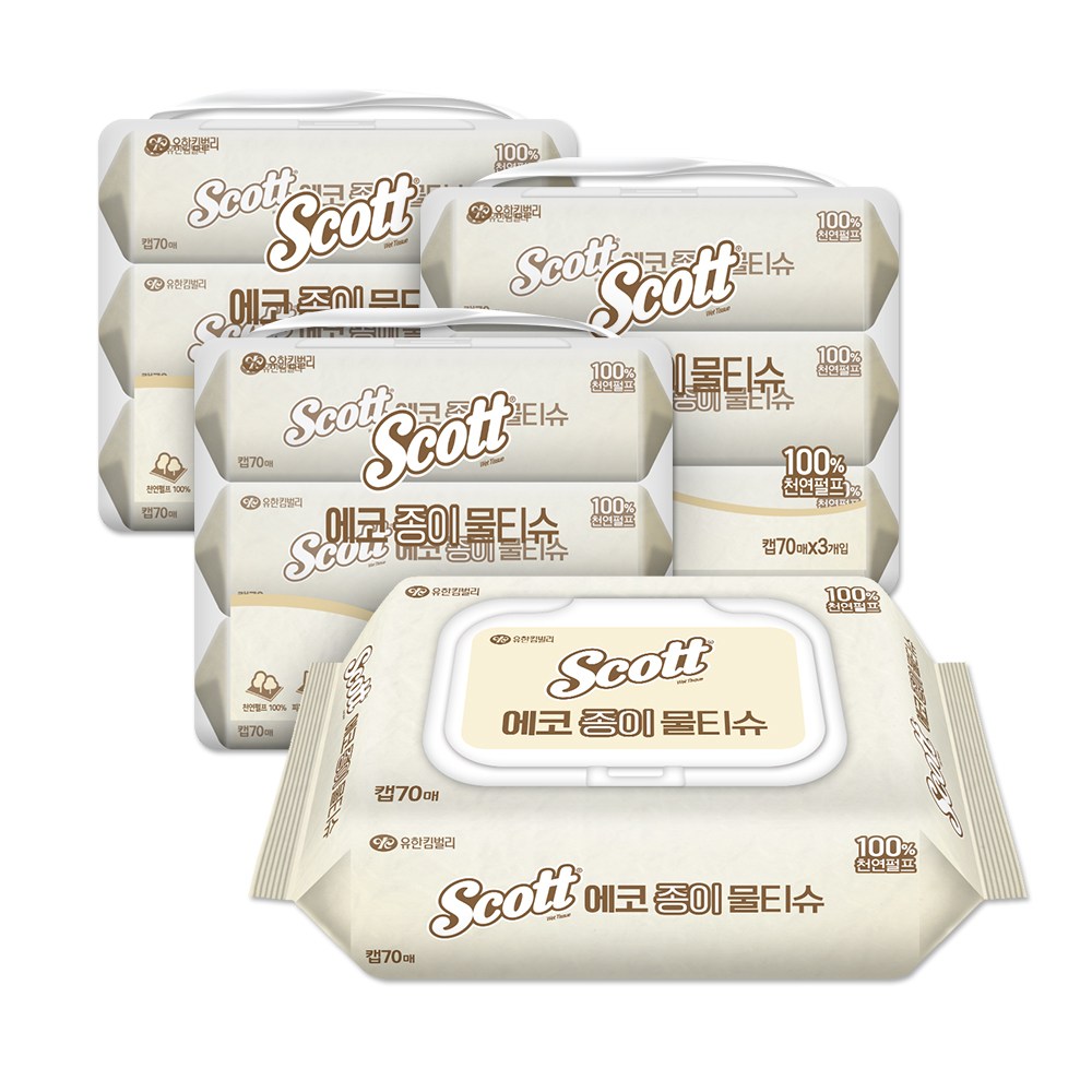 [내일도착] 스카트 에코 종이물티슈 캡 70매 3Px3팩 총 9팩 16,290원