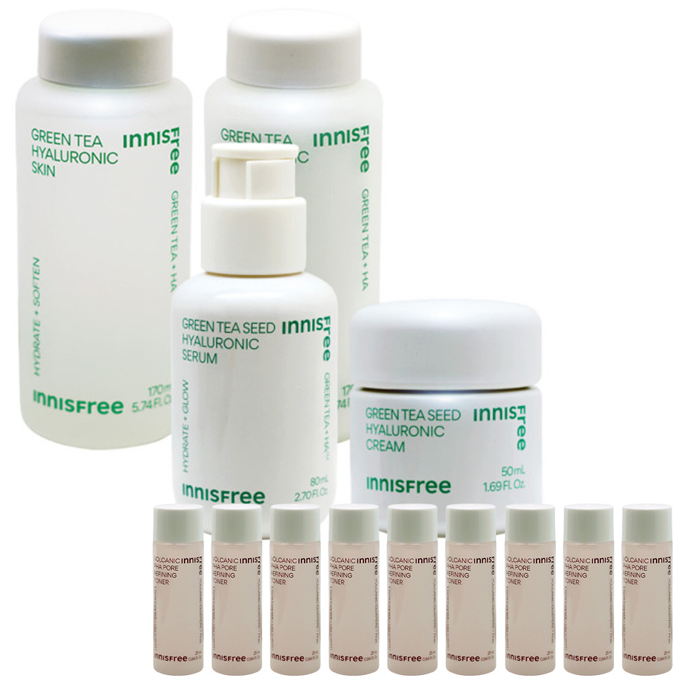 이니스프리 뉴 그린티 히알루론산 4종구성(스킨+로션+크림+세럼)+(화산송이 토너 25mlx9개 증정) 97,800원