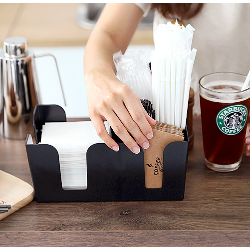 [오늘발송] 카페 빨대 냅킨 수납 2단 수납함 디스펜서, 거치보관함 카페 식당 업소용 테이크아웃 티슈 시럽 꽂이 보관함 카페용품 2단 정리 거치대, 1개 10,800원