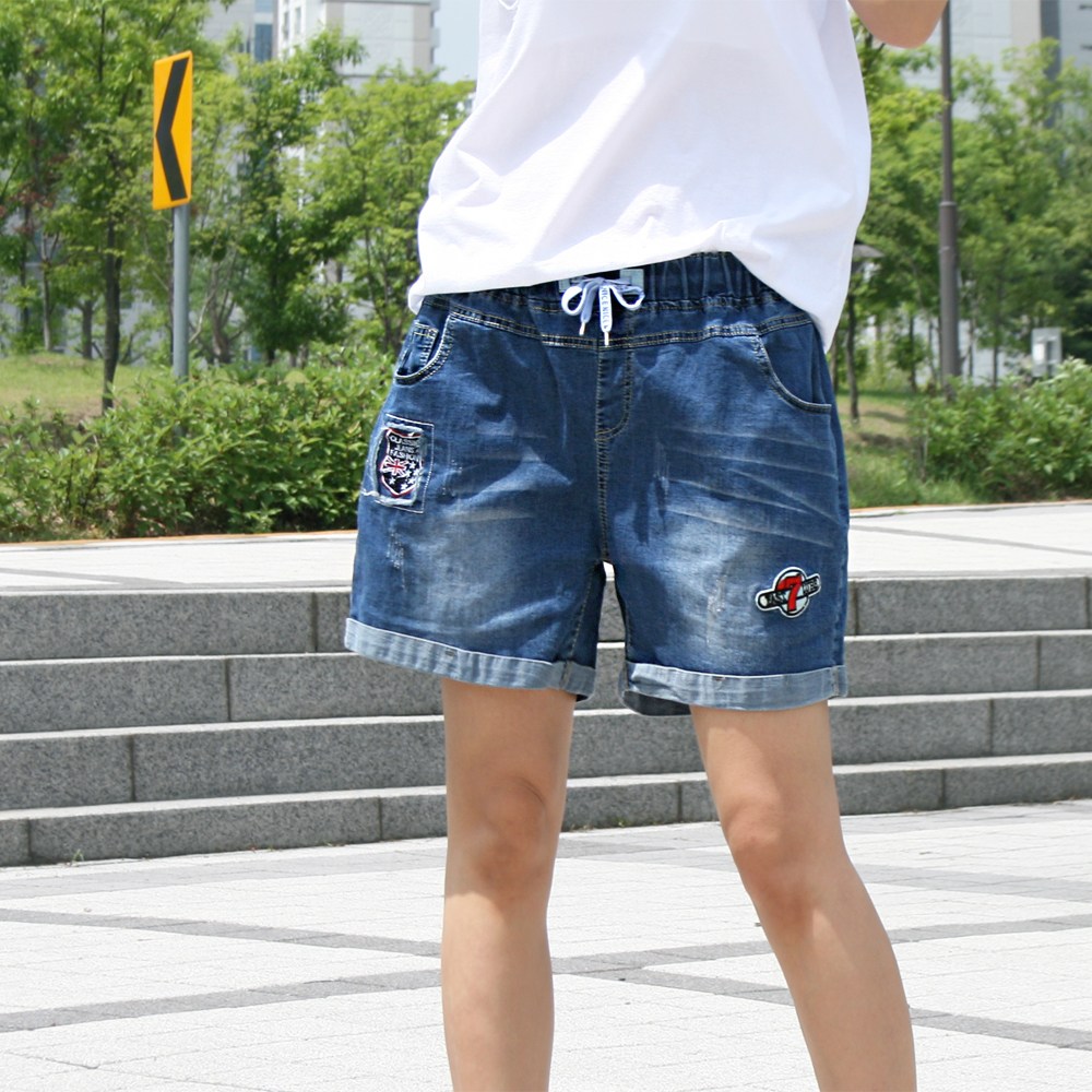 동대문스타일 여성 청반바지 루즈핏 와펜패치 항아리 밴딩 여름 데님팬츠 24,700원