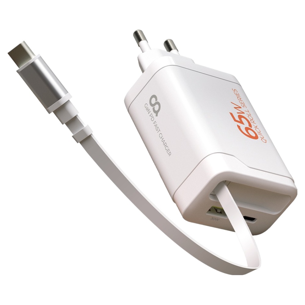 오아 퀵롤차저 65W GaN C타입 케이블 일체형 초고속 2포트 멀티 고속 핸드폰 충전기, 화이트, 1개 15,900원