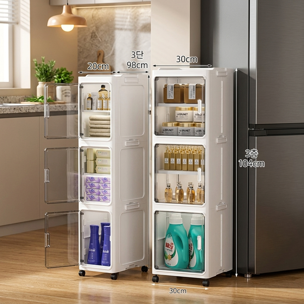 ClosArt 폭좁은 다용도 모듈형 거실 주방 욕실 선반 슬림 얇은 틈새수납장, 화이트 59,900원